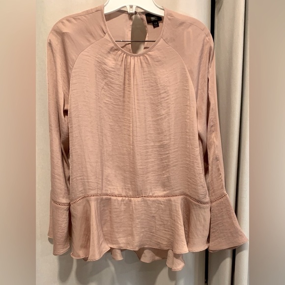 Mossimo Women's Rose Pink Dress Blouse, Tulip Sleeves, Ruffle Button; Size XS - Picture 1 of 8